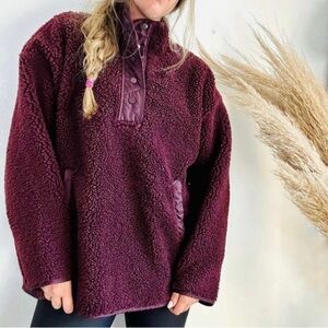 NWT Athleta Cozy Sherpa Snap Sweatshirt Maroon Jacket Size Medium